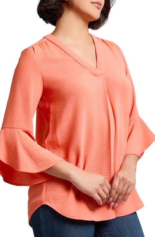 Jones New York Pleated V-neck Flutter Sleeve Top In Coral Sun