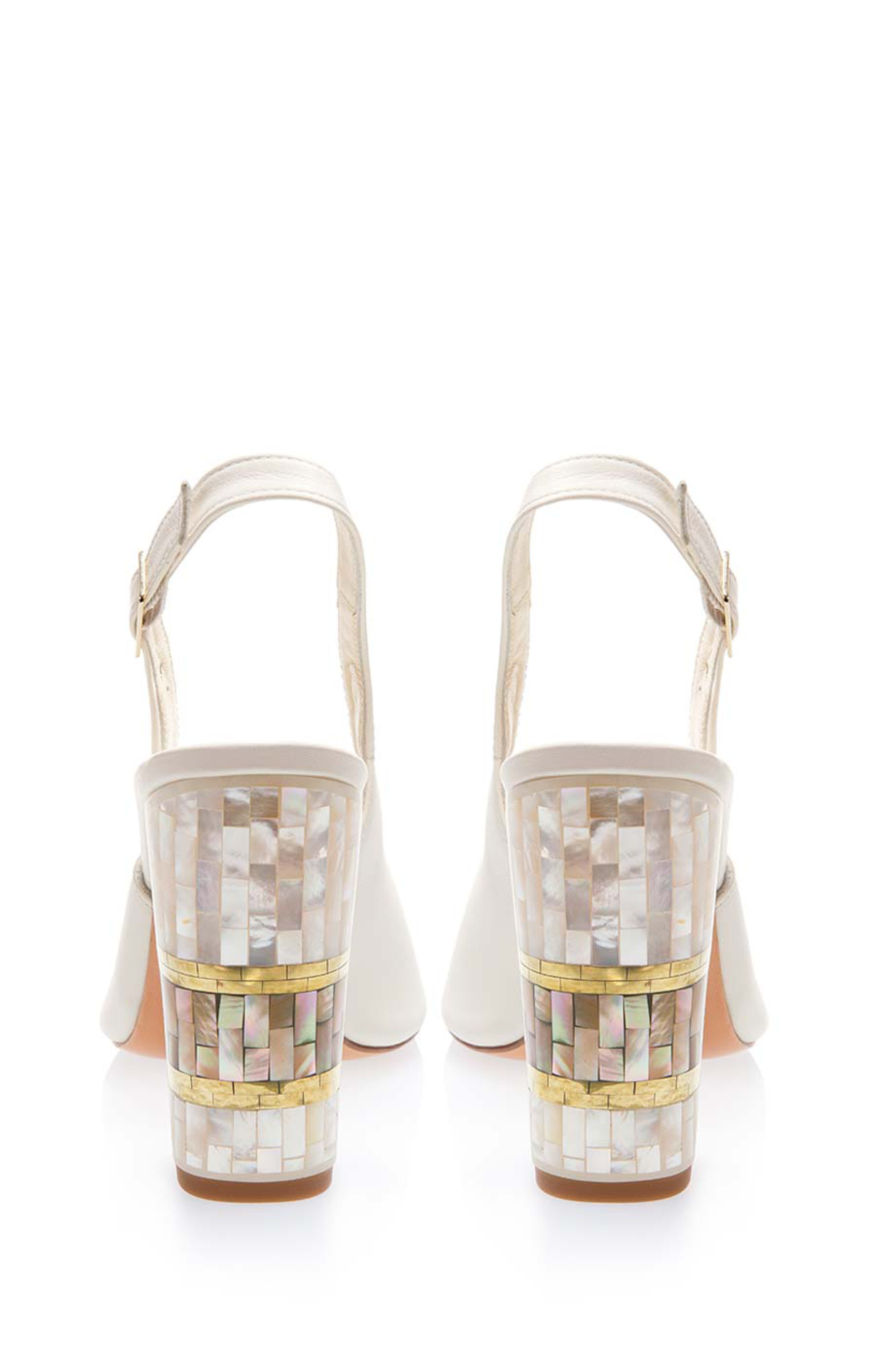 Freya Rose Zara White Slingback Peep Toe Pearl Heel Sandal, Alternate, color, White