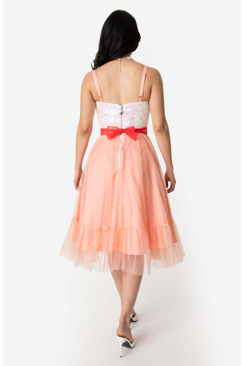 Chiffon Swing Dress, Alternate, color, Peach and White