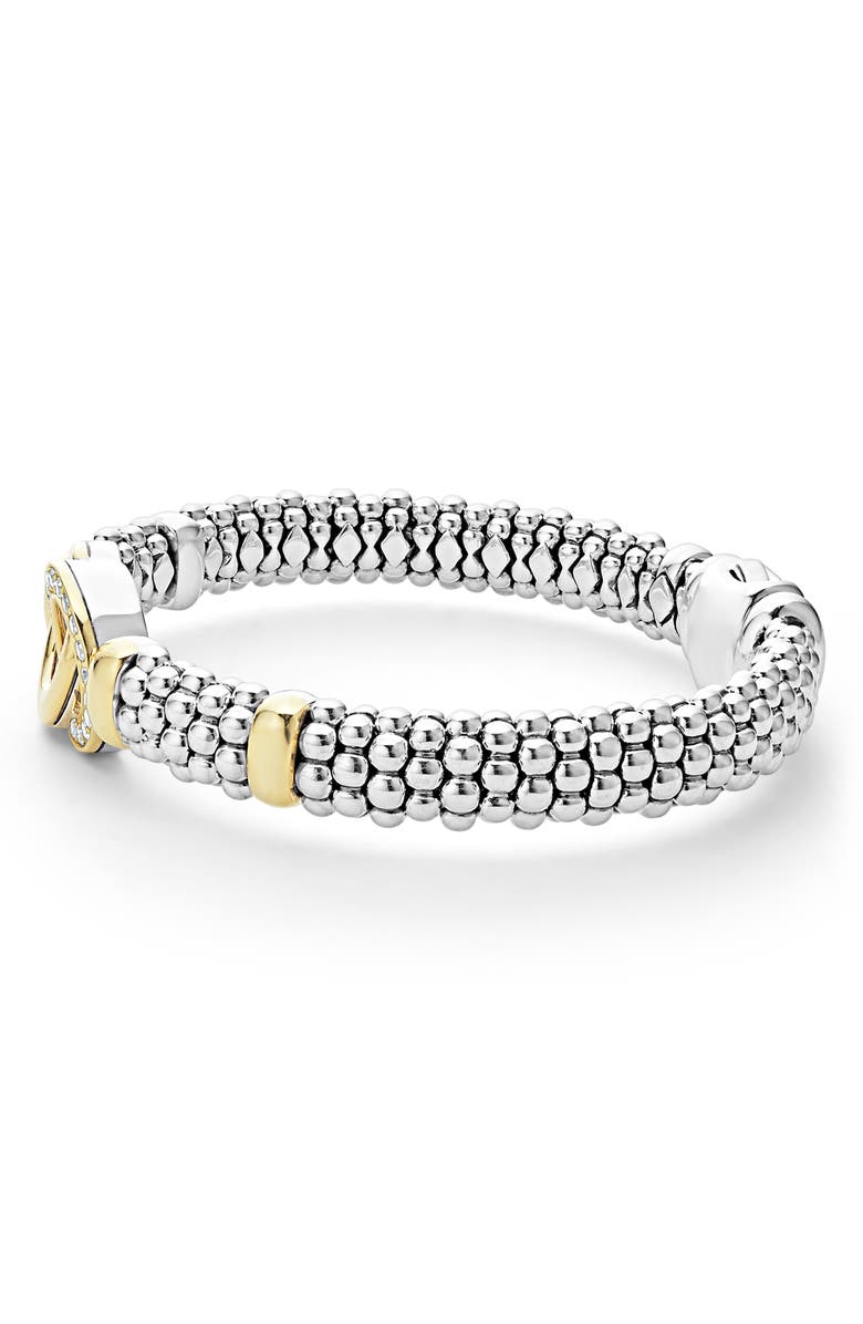 LAGOS Signature Caviar Diamond Interlock Rope Bracelet, 9mm, Alternate, color, Silver/ Gold
