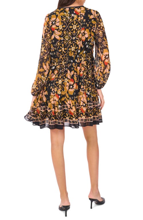 Halogen ® Tiered Long Sleeve Keyhole Dress In Black