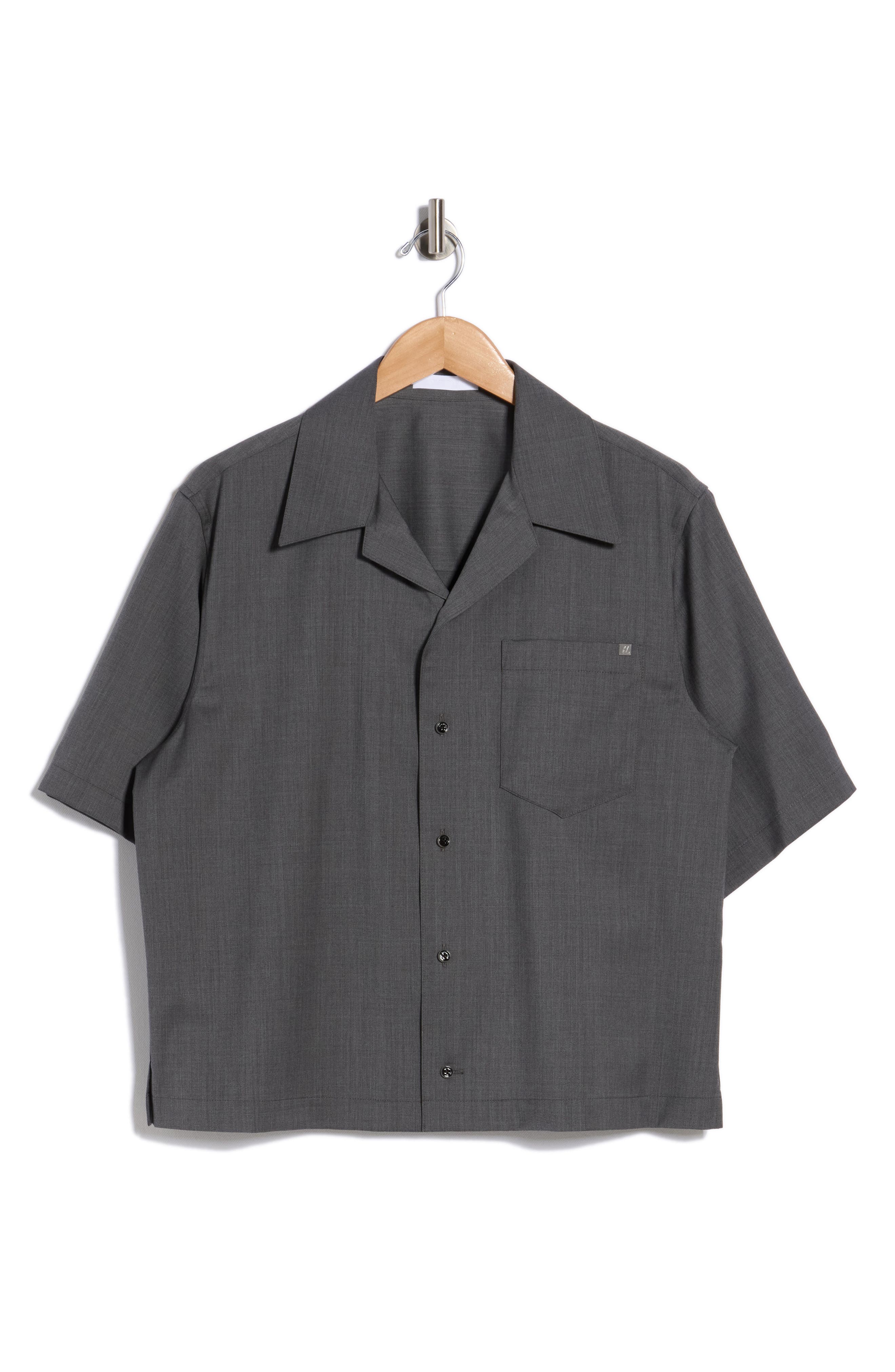 Helmut Lang Boxy Short Sleeve Wool Button-Up Shirt