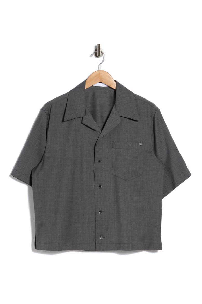 Boxy Short Sleeve Wool Button-Up Shirt, Alternate, color, LIGHT GREY MELANGE