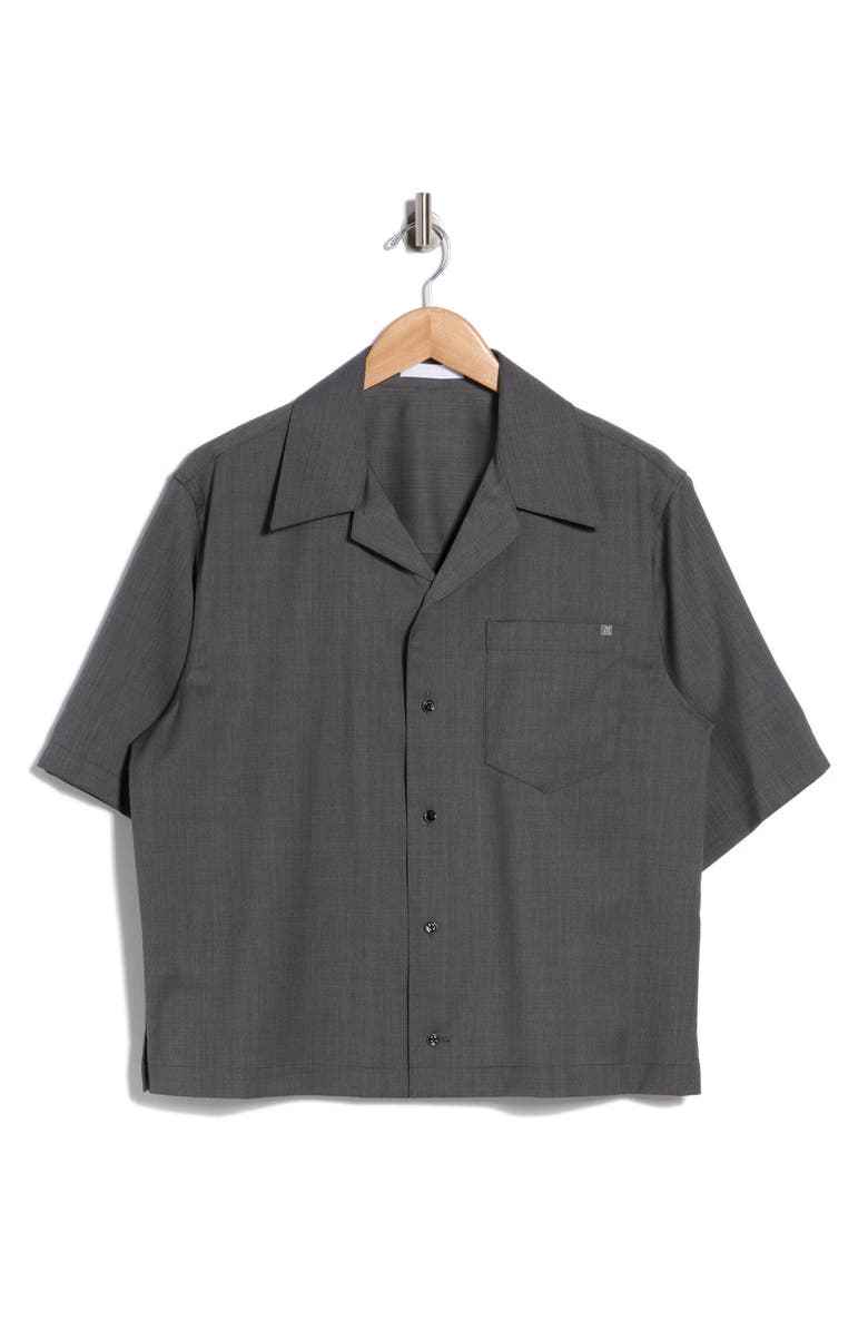 Helmut Lang Boxy Short Sleeve Wool Button-Up Shirt, Main, color, Light Grey Melange