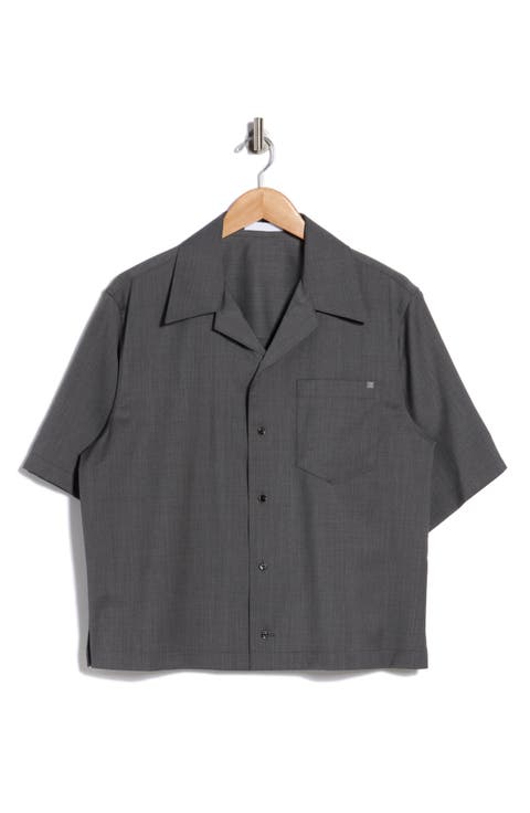 Boxy Short Sleeve Wool Button-Up Shirt