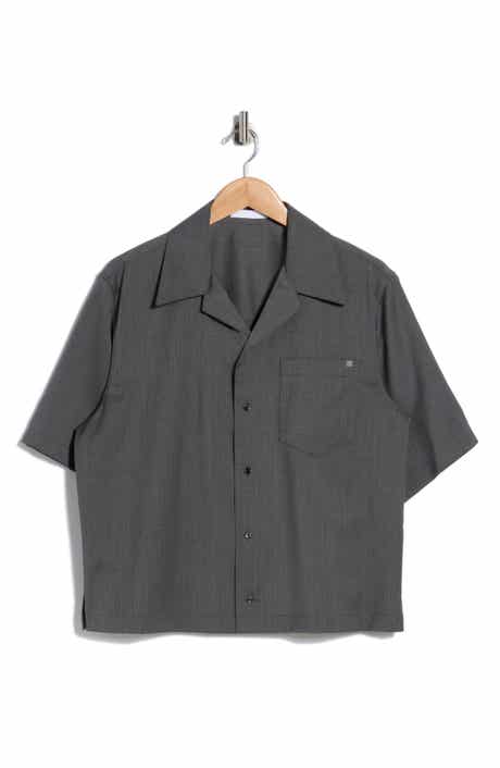 Helmut Lang Boxy Short Sleeve Wool Button-Up Shirt