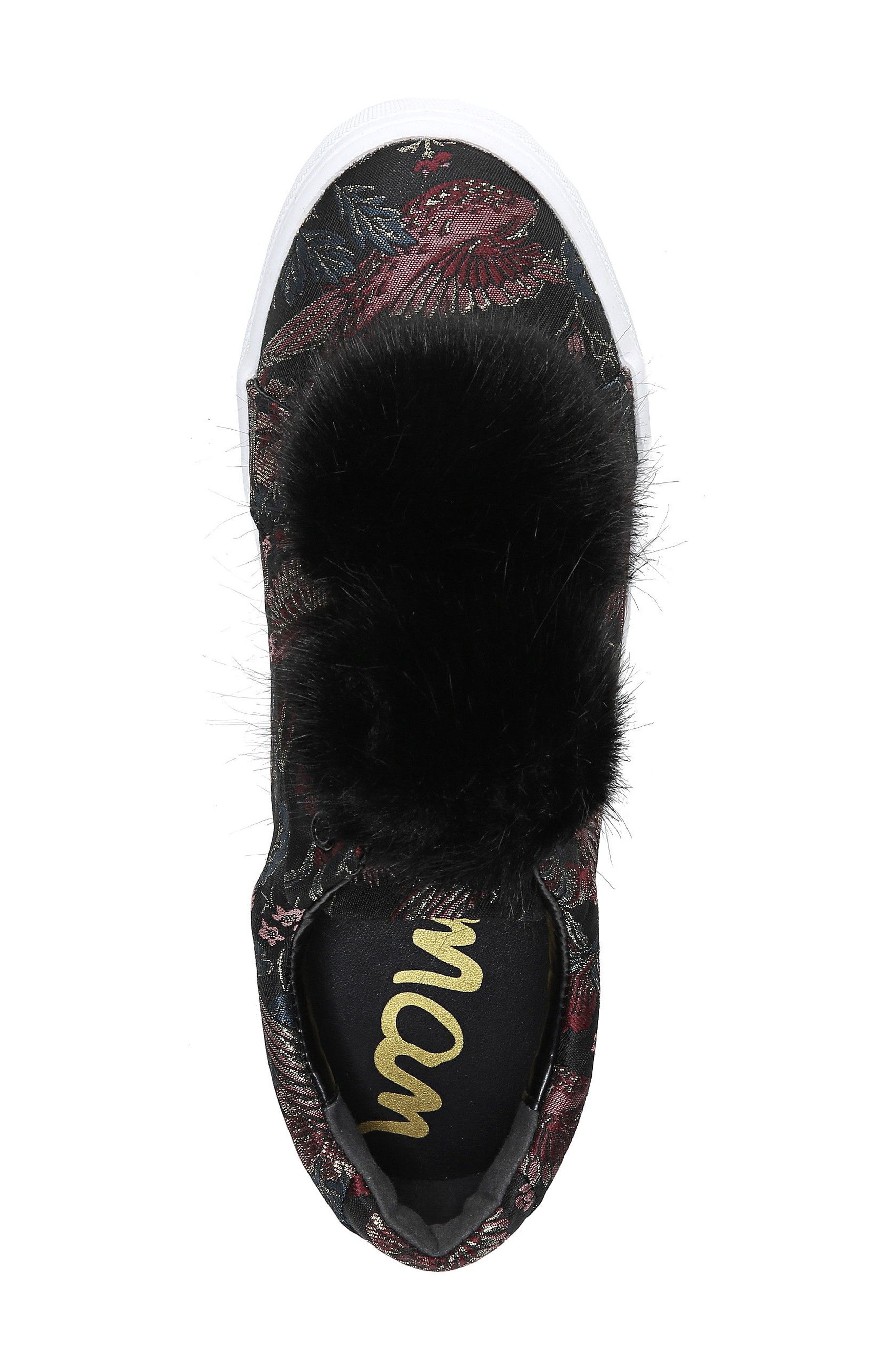 'Leya' Faux Fur Laceless Sneaker, Alternate, color, BLACK MULTI FABRIC