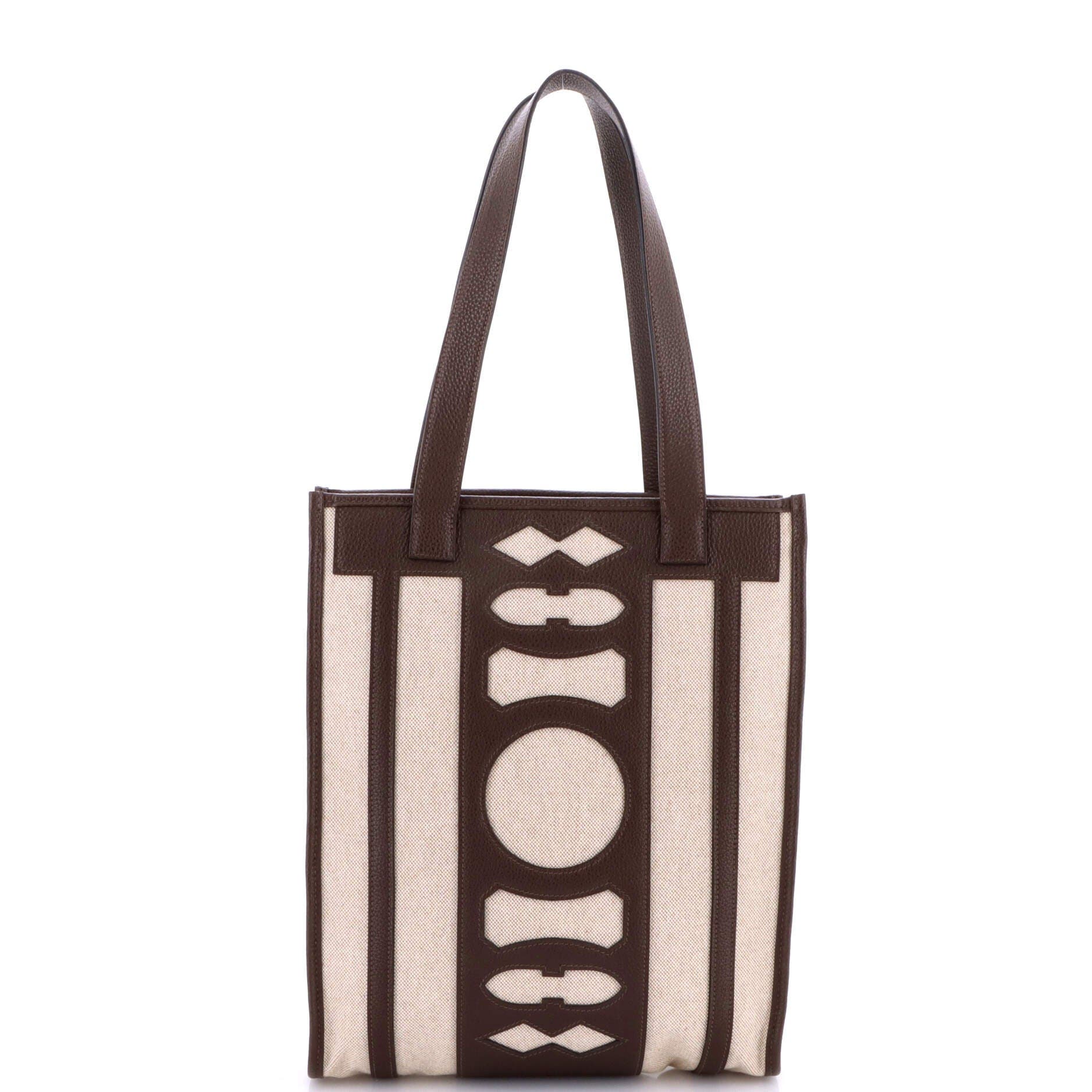 Pre-Owned Hermes Petit H Dream Catcher Tote Toile and Leather, Alternate, color, Ecru