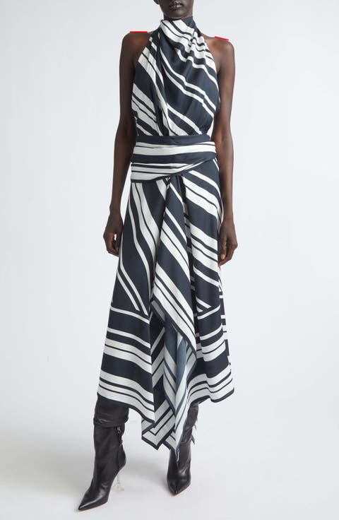 Marin Stripe Scarf Halter Midi Dress