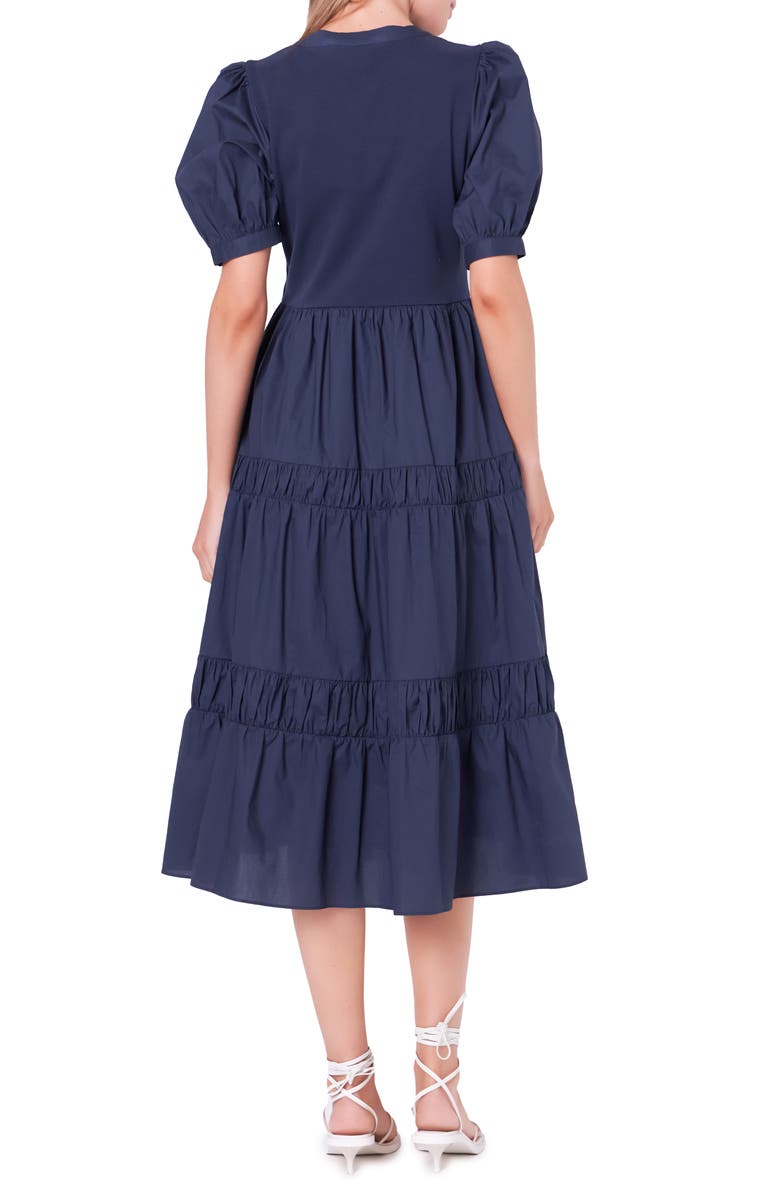 English Factory Mixed Media Tiered Midi Dress, Alternate, color, 