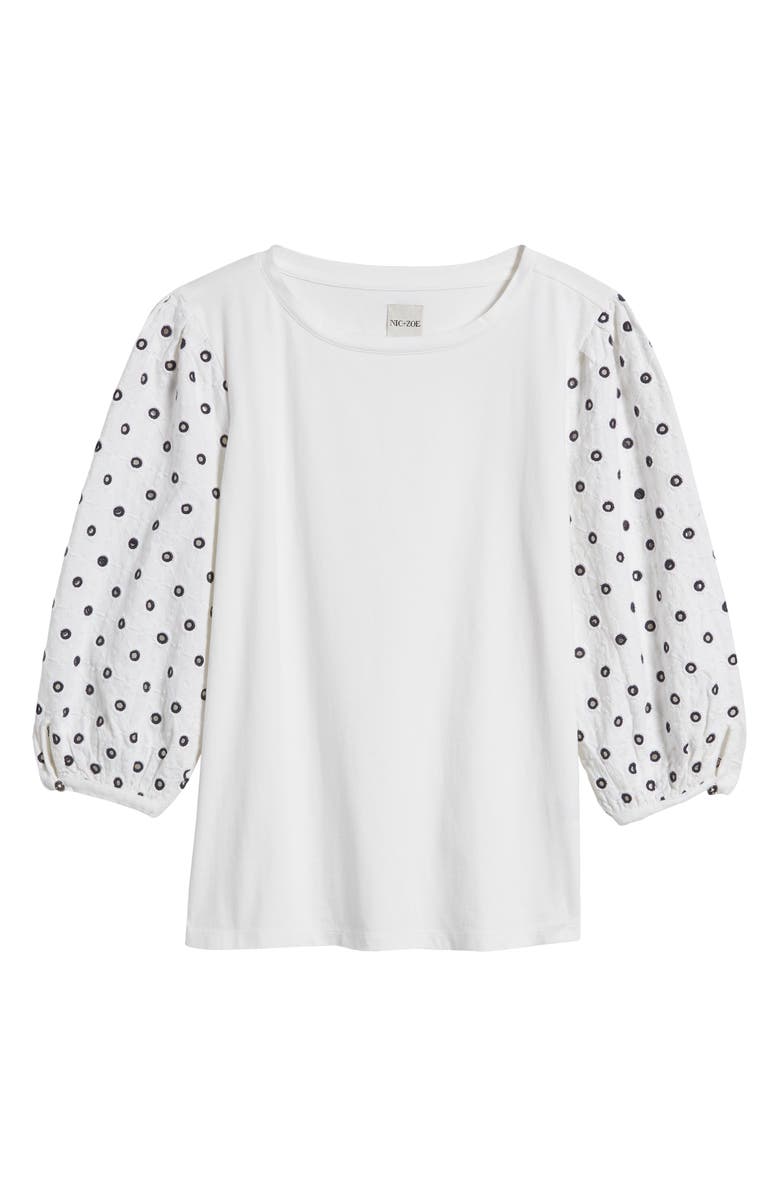NIC+ZOE Eyelet Breeze Mixed Media Cotton Top, Alternate, color, 