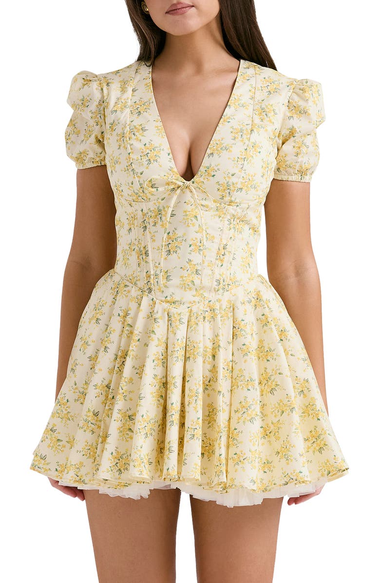 HOUSE OF CB Imani Floral Minidress, Alternate, color, Yellow Floral Print
