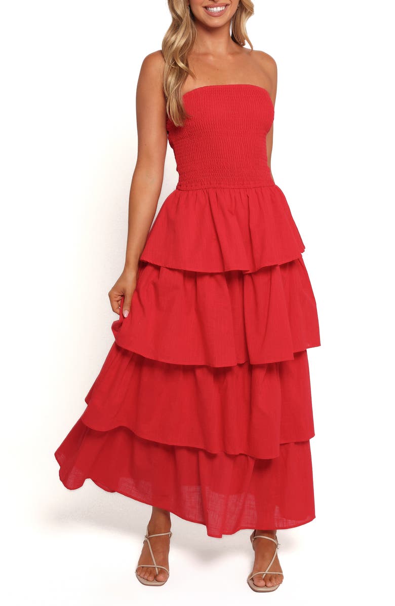 Petal & Pup Arcadia Strapless Maxi Sundress, Main, color, Red