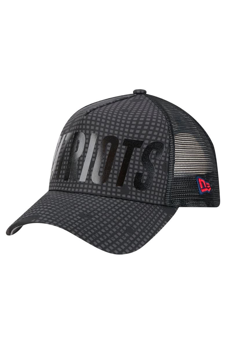 New Era Men's New Era Black New England Patriots Midnight Ink Tonal Text A-Frame Trucker 9FORTY Adjustable Hat, Alternate, color, Black