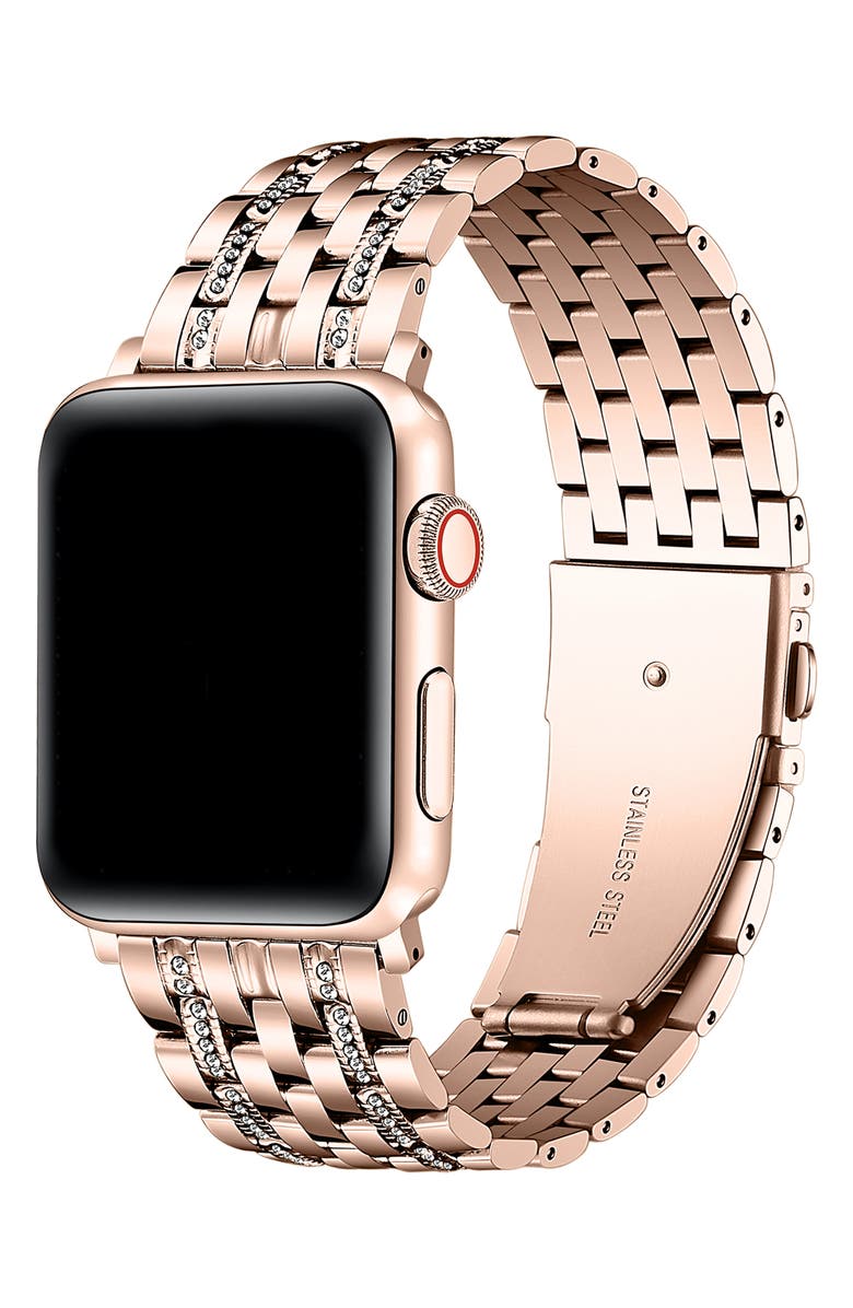 Posh Tech Remy Rhinestone & Stainless Steel Apple Watch<sup>®</sup> Watchband, Alternate, color, Rose Gold