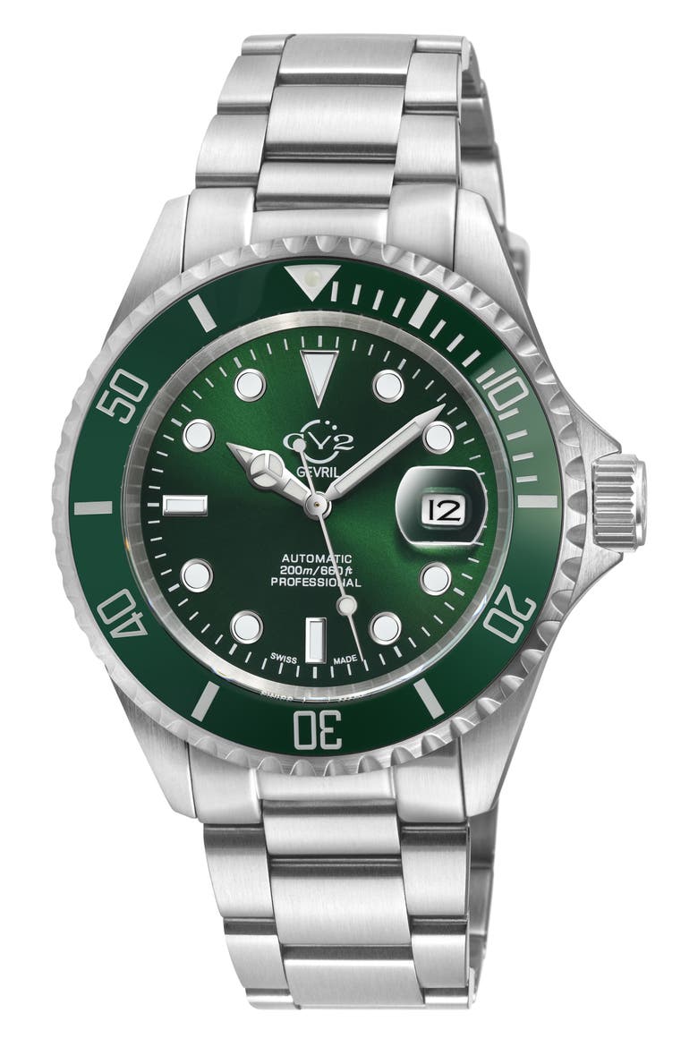 Liguria Swiss Automatic Bracelet Watch, 42mm, Main, color, SILVER/ GREEN