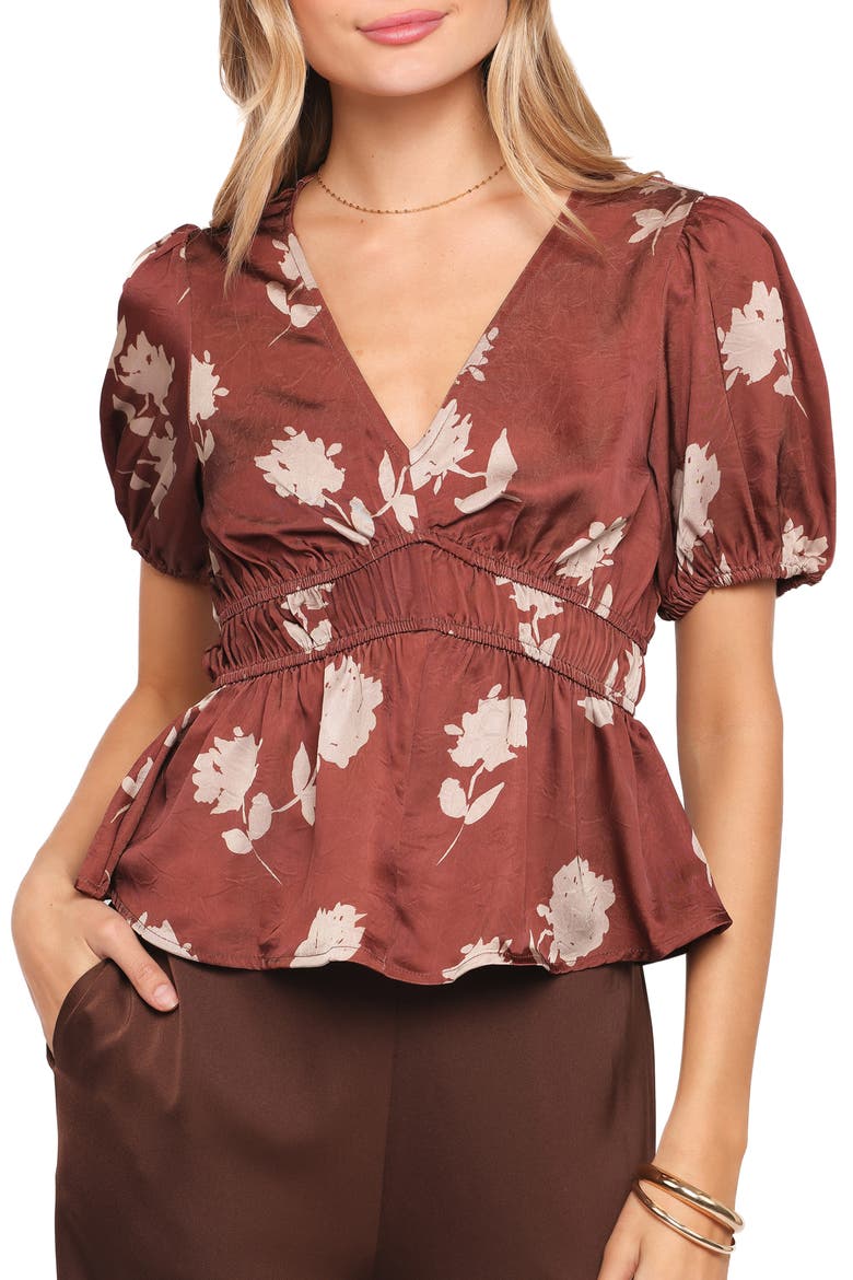 Griffin Floral Peplum Blouse, Main, color, BROWN FLORAL