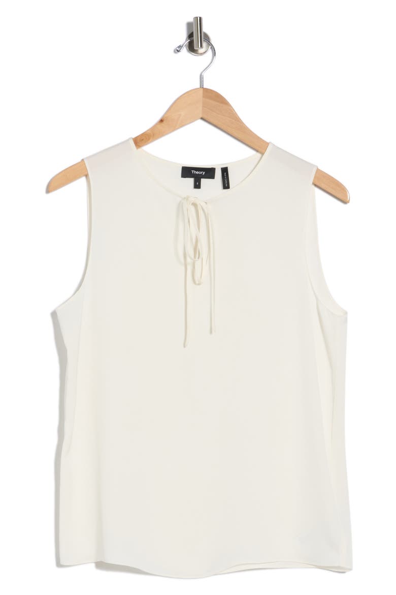 Split Neck Silk Shell, Alternate, color, IVORY