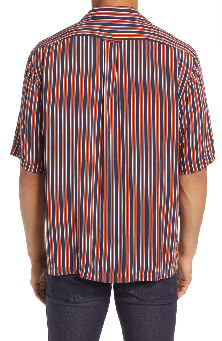 BOSS Lello Slim Fit Stripe Button-Up Camp Shirt, Alternate, color, 