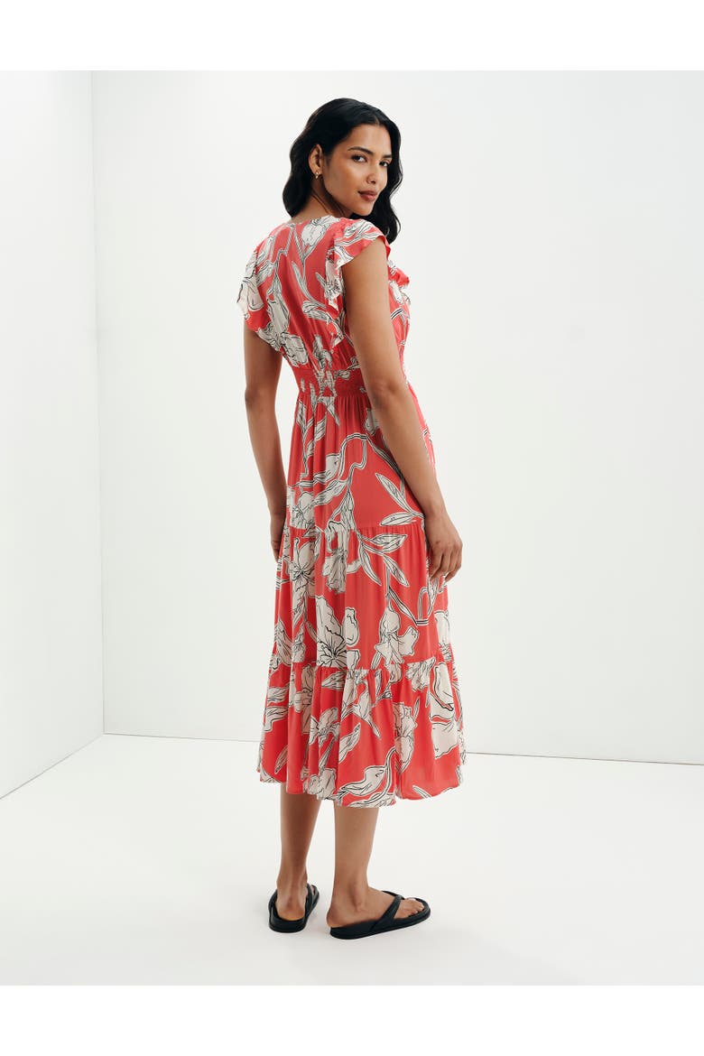 Petite Mattie V-Neck Tiered Midi Dress, Alternate, color, Red Floral