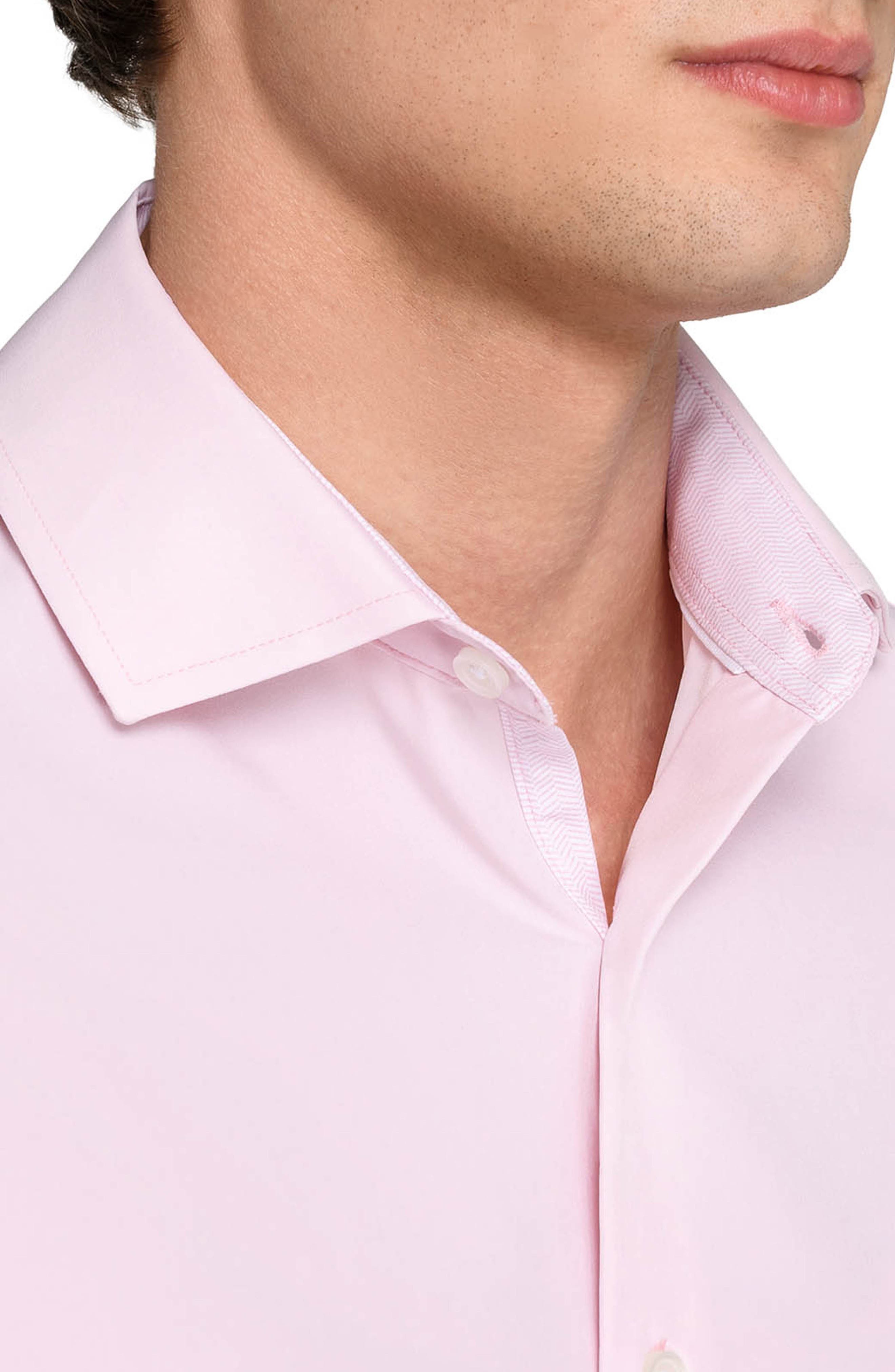 Slim Fit Solid Pink Performance Dress Shirt - image 2