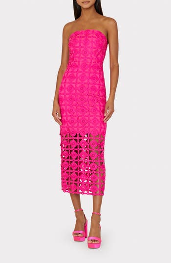 chinese dress ladies Milly Kait Strapless Tiled Lace Midi-Dress