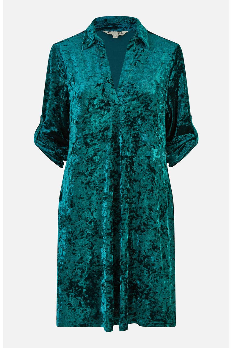 Velvet 3/4 Sleeve Collared Tunic Dress, Alternate, color, Green