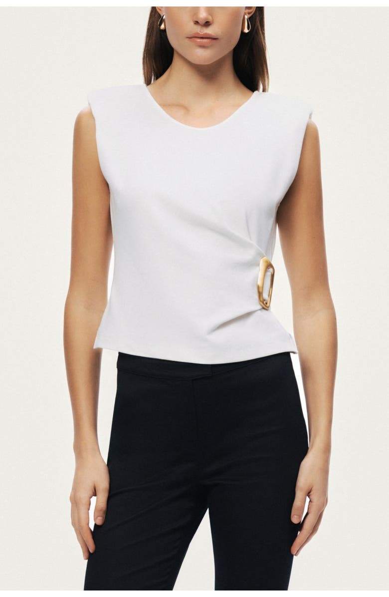 Nocturne Sleeveless Buckle-Detail Blouse, Main, color, Ivory