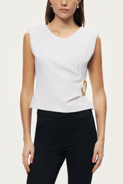 Sleeveless Buckle-Detail Blouse