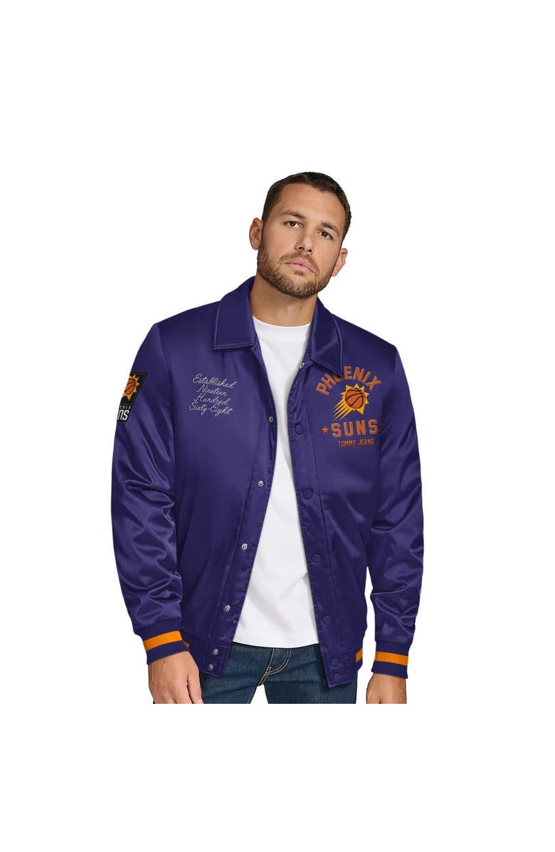 TOMMY JEANS Men's Tommy Jeans Purple Phoenix Suns Jacob Chain Stitch Applique Full-Snap Varsity Jacket, Main, color, Purple