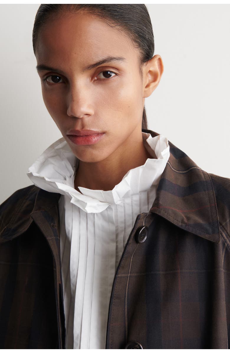 COS Checked Waxed-Cotton Car Coat, Alternate, color, Khaki / Checked