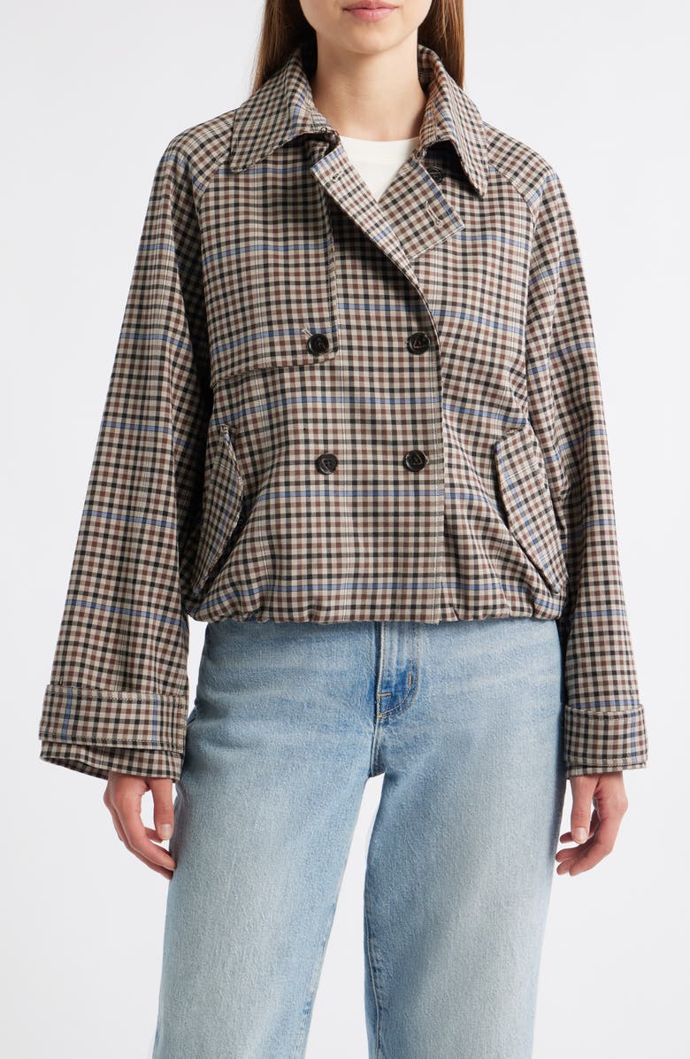 Rails Jett Check Crop Trench Coat, Main, color, Mocha Check