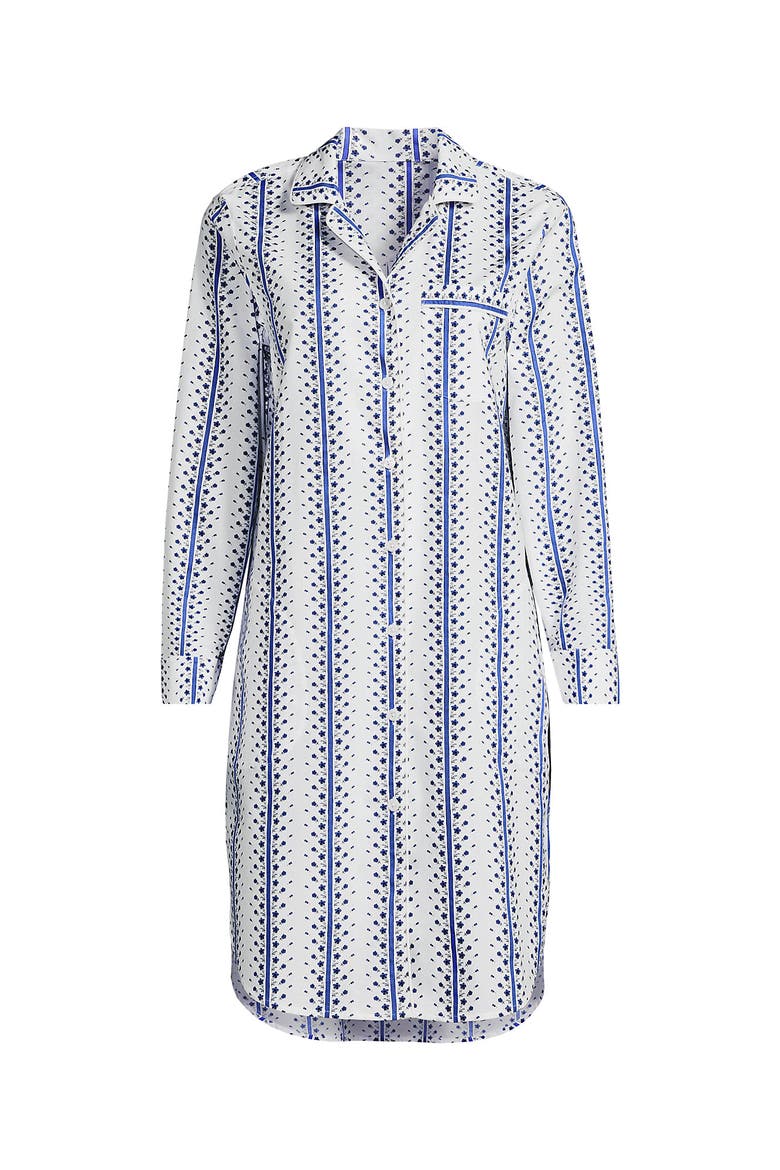 Cotton Poplin Long Sleeve Sleepshirt Nightgown, Alternate, color, White/Clear Blue Floral Stripe