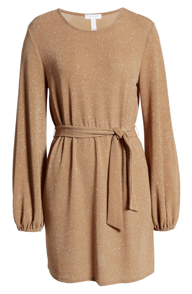 Leith Sparkle Tie Waist Long Sleeve Dress, Alternate, color,