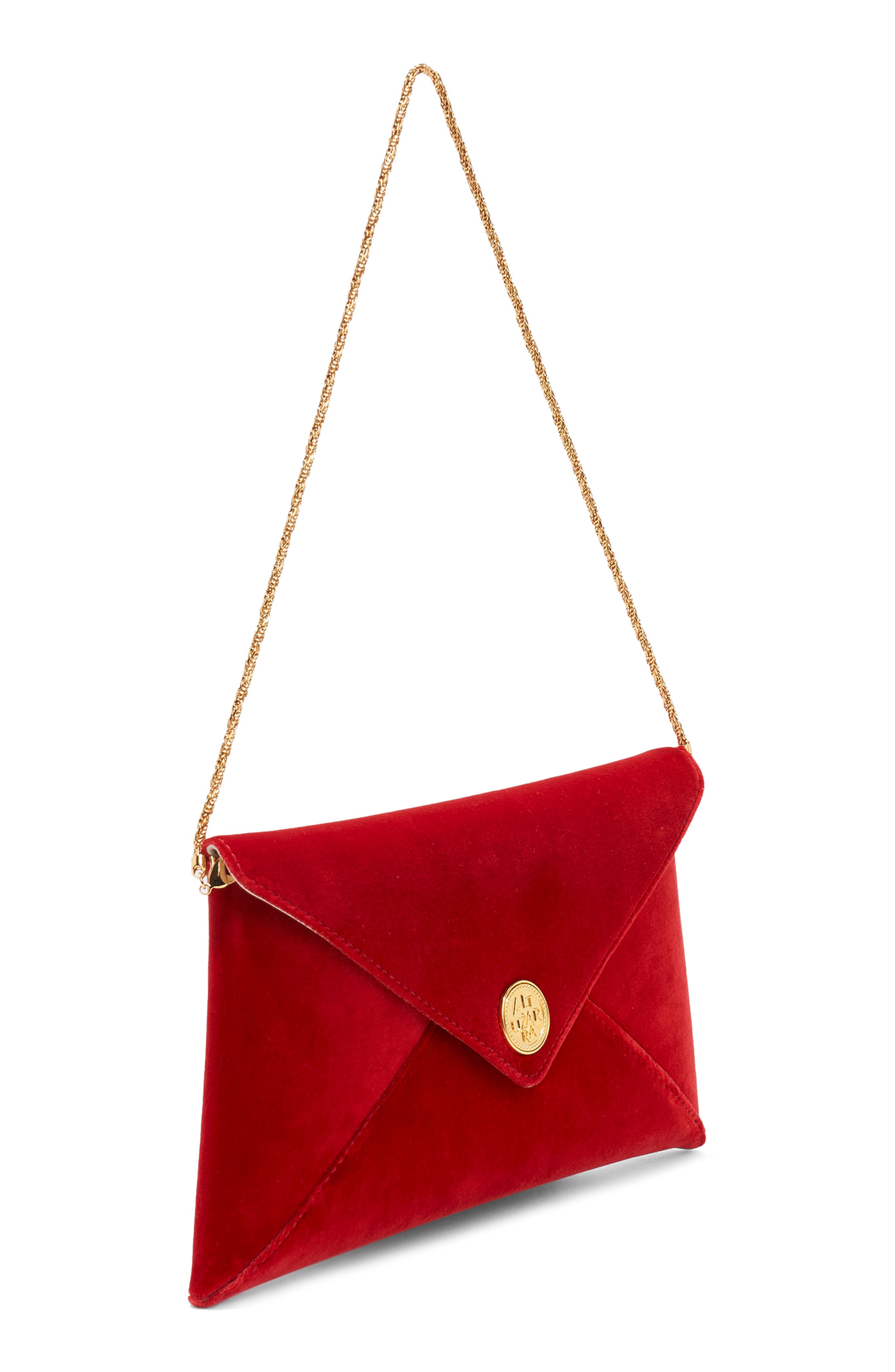 Altuzarra Medallion Velveteen Envelope Clutch, Alternate, color, Grenadine