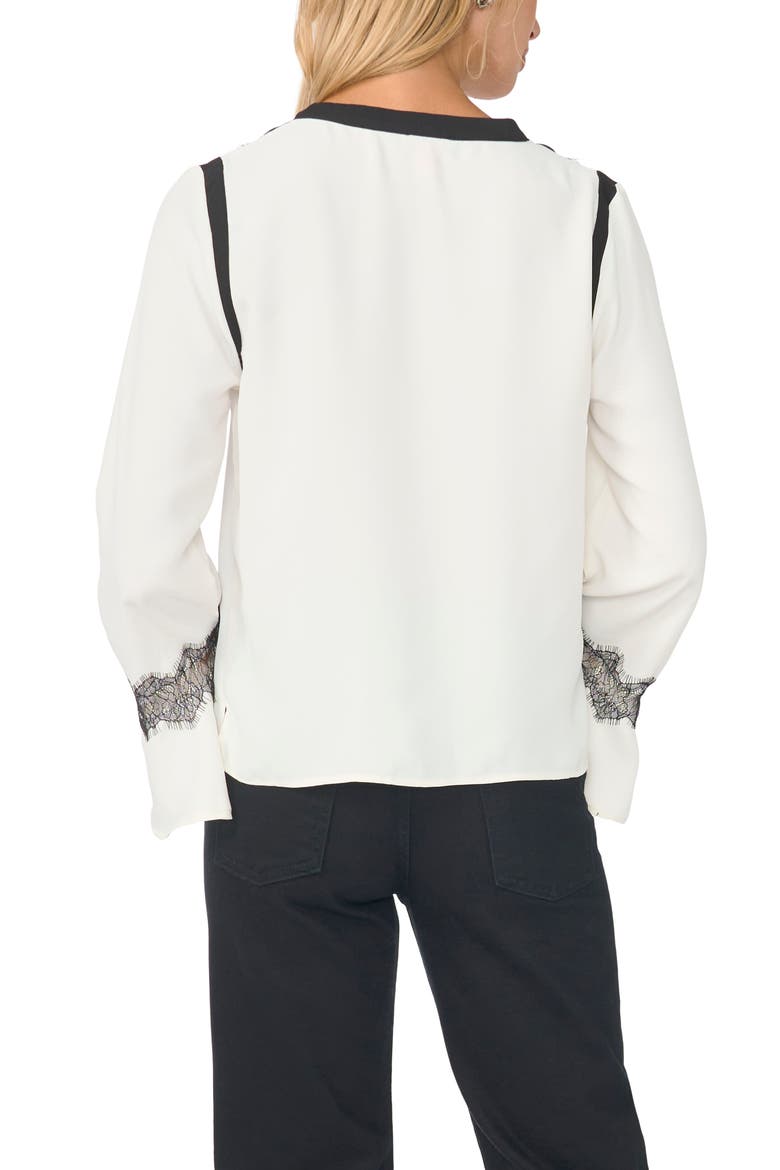 Lace Trim Split Neck Top, Alternate, color, NEW IVORY