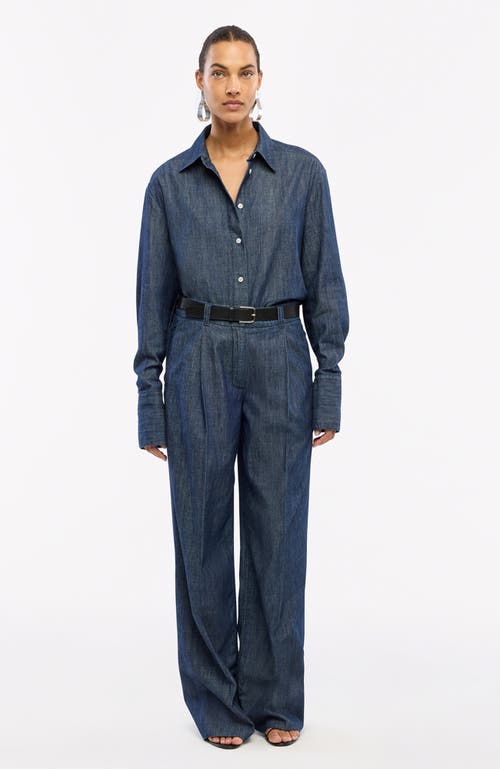 Another Tomorrow Chambray Shirt In Dark Blue