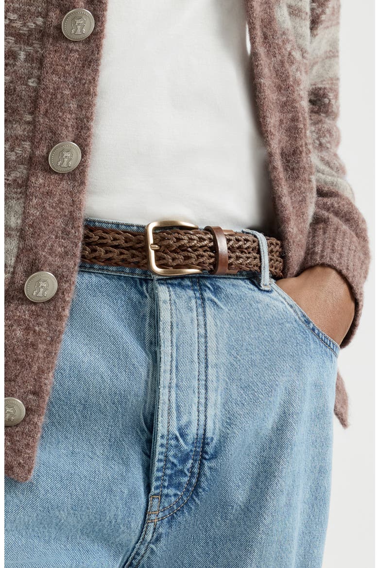 Braided calfskin belt, Alternate, color, Tobacco