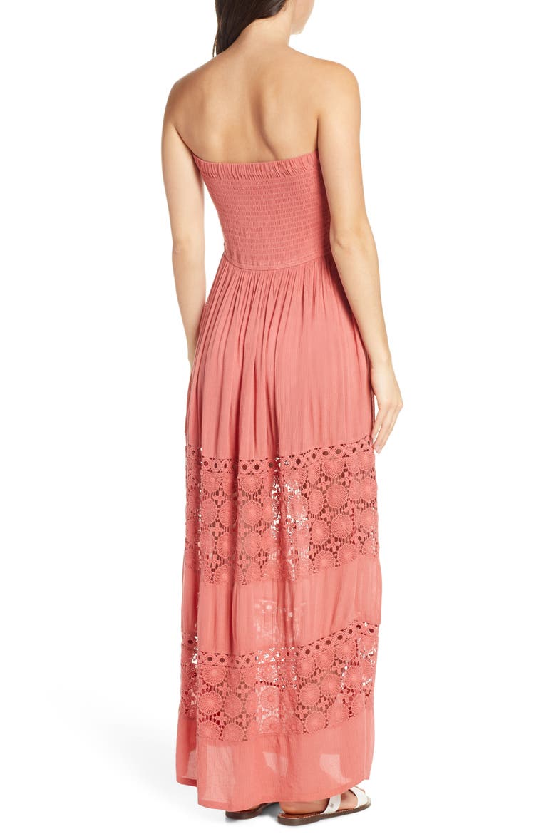 Farrah Smocked Cover-Up Maxi Dress, Alternate, color, PINK CEDAR