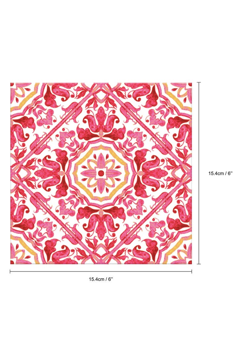 Moroccan Rose Red Mosaic Glossy 3D Sticker Tile 15.4 cm (6 in) - 16pcs in a pack, Alternate, color, RED
