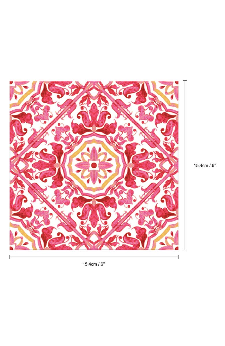 WALPLUS Moroccan Rose Red Mosaic Glossy 3D Sticker Tile 15.4 cm (6 in) - 16pcs in a pack, Alternate, color, 