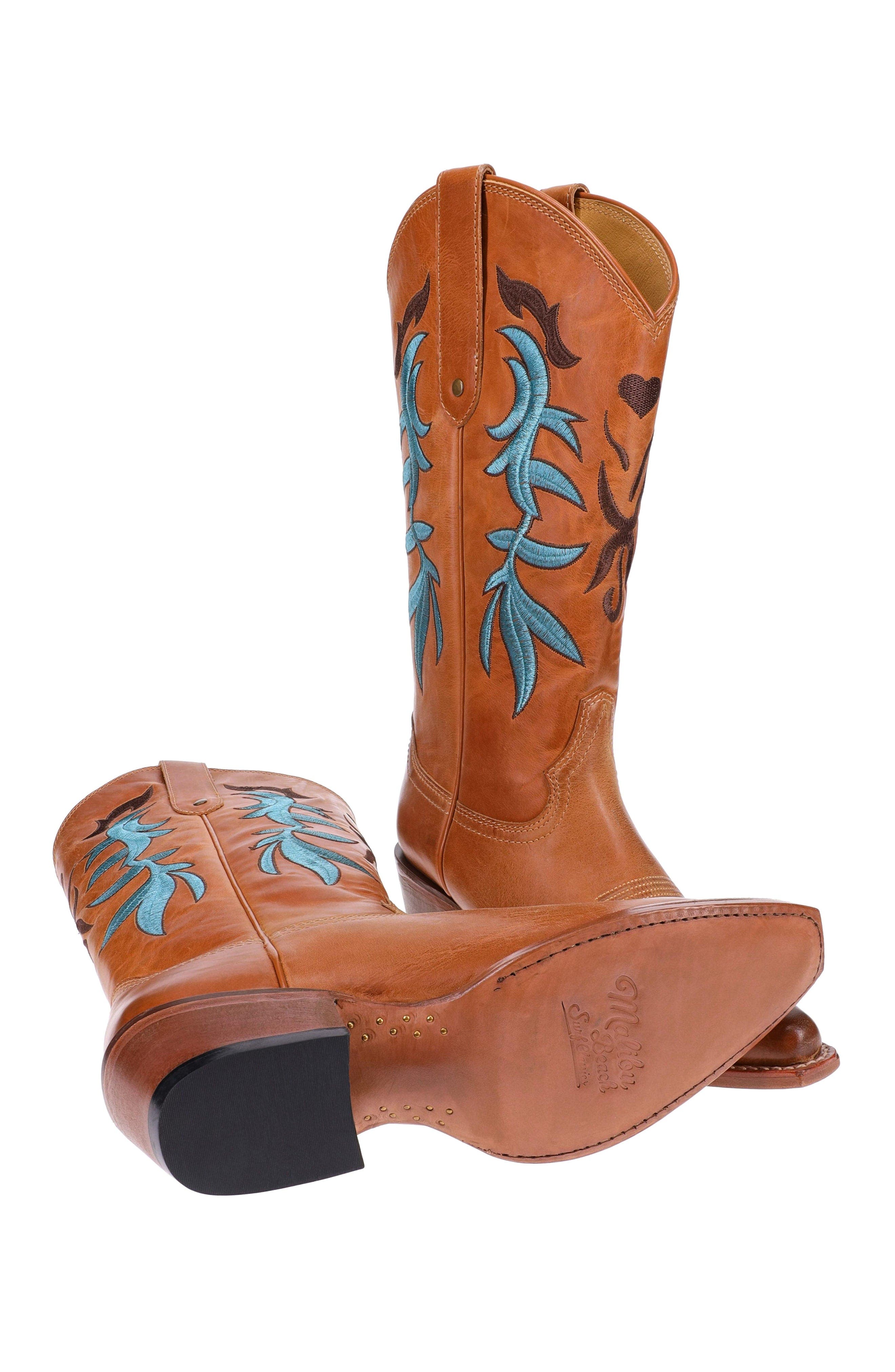 Malibu Beach Women's Premium Western Leather Boots Loni, Alternate, color, Brown