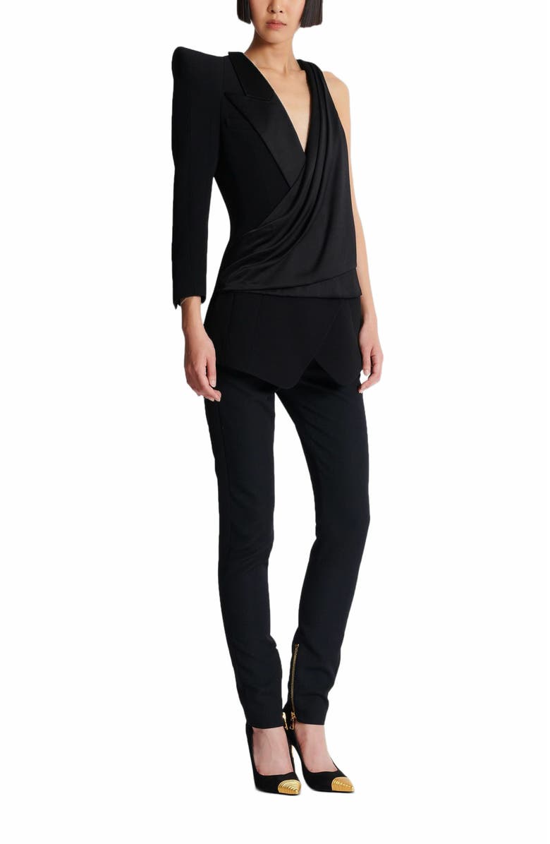 Balmain Asymmetric Jacket With Structured Shoulder, Alternate, color, Black