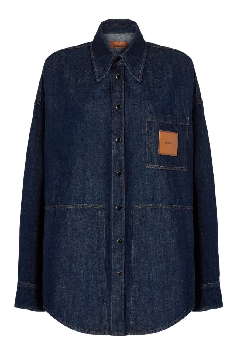 Cotton Denim Overshirt With Logo Patch, Alternate, color, Dark Blue