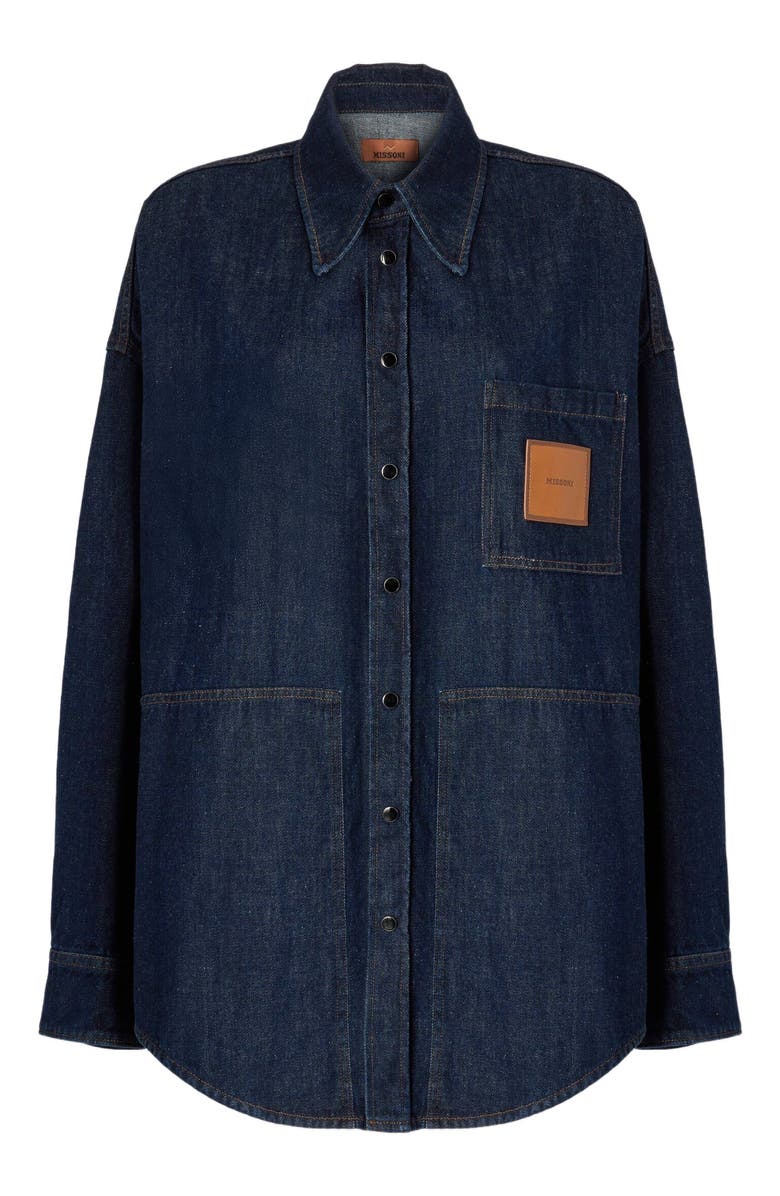 Missoni Cotton Denim Overshirt With Logo Patch, Alternate, color, Green& Brown