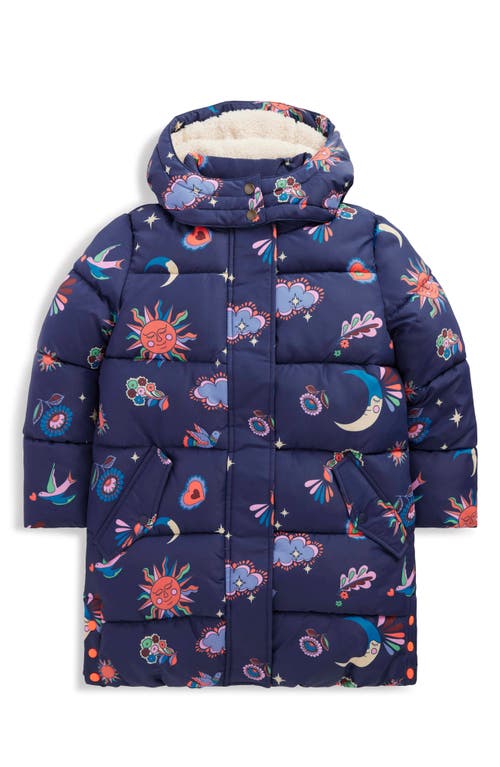 Mini Boden Kids' Hooded Longline Puffer Coat In Blue