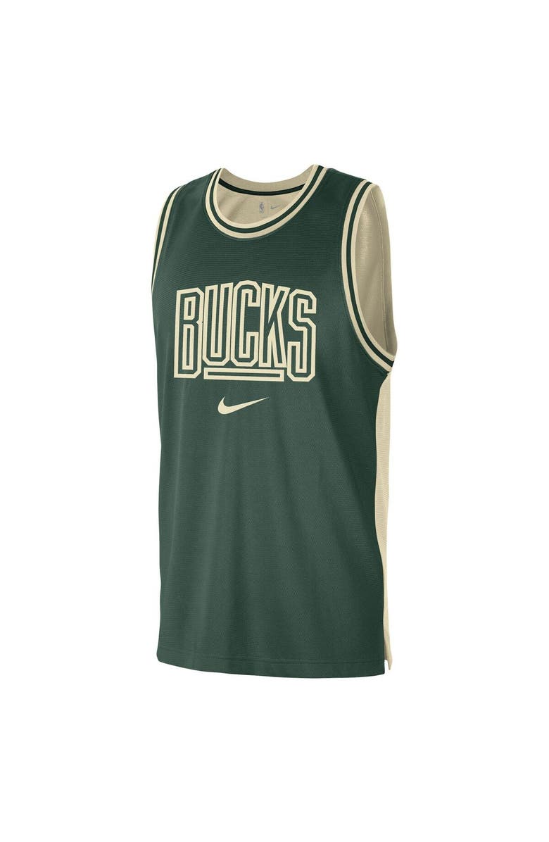 Nike Men's Nike Hunter Green/Cream Milwaukee Bucks Courtside Versus Force Split DNA Performance Mesh Tank Top, Alternate, color, Hunter Green