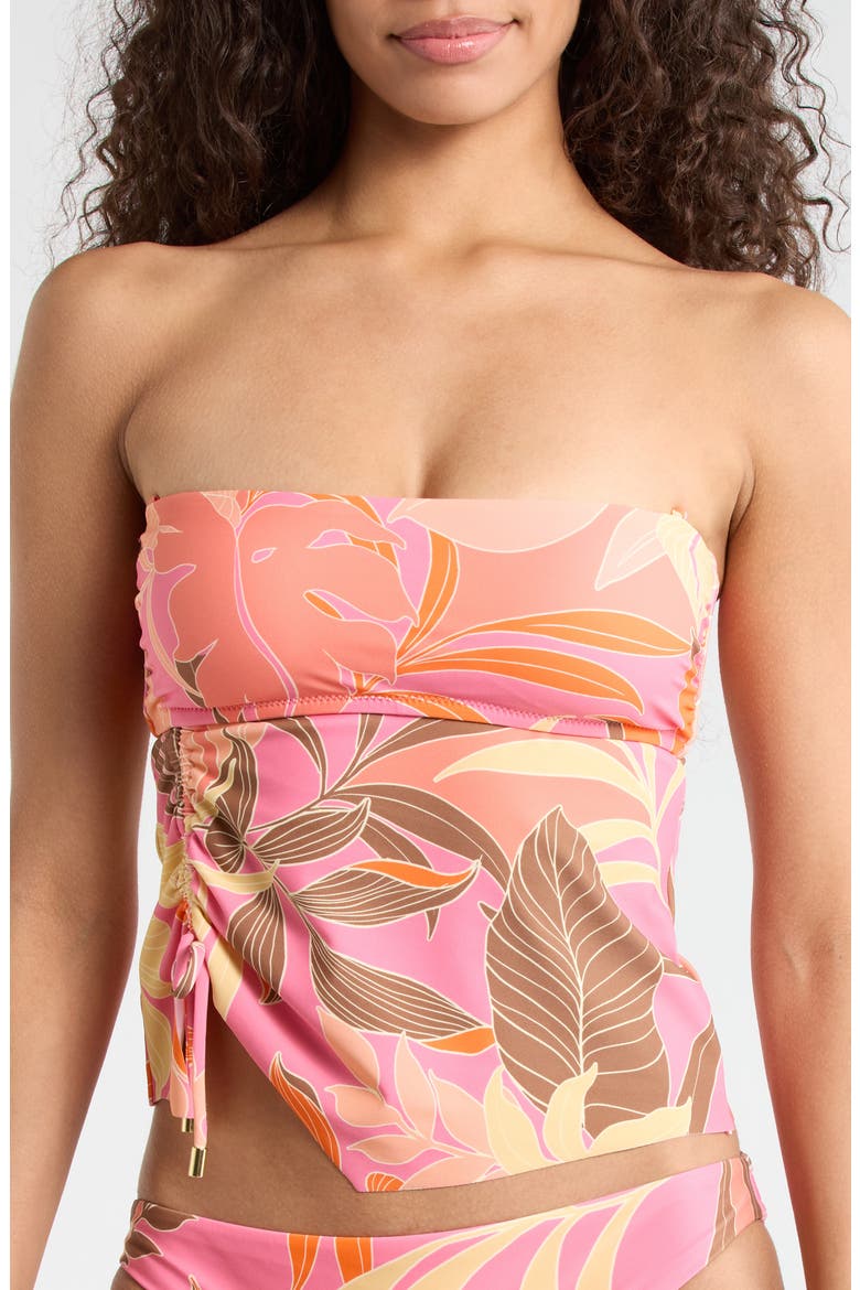 Ruched Side Bandeau Tankini Top, Main, color, PINK MULTI