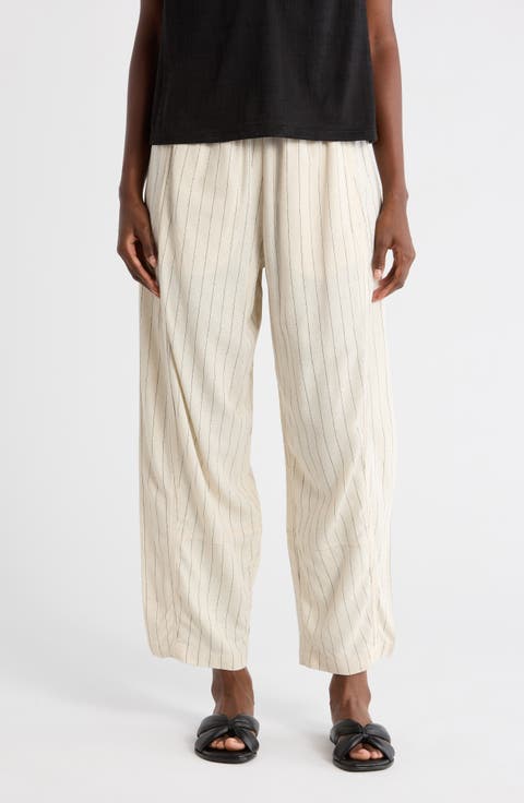 Stripe Linen Blend Barrel Pants