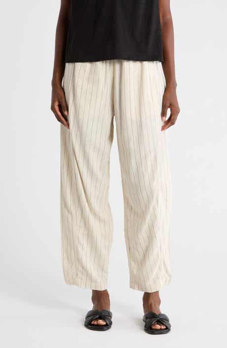 Stripe Linen Blend Barrel Pants